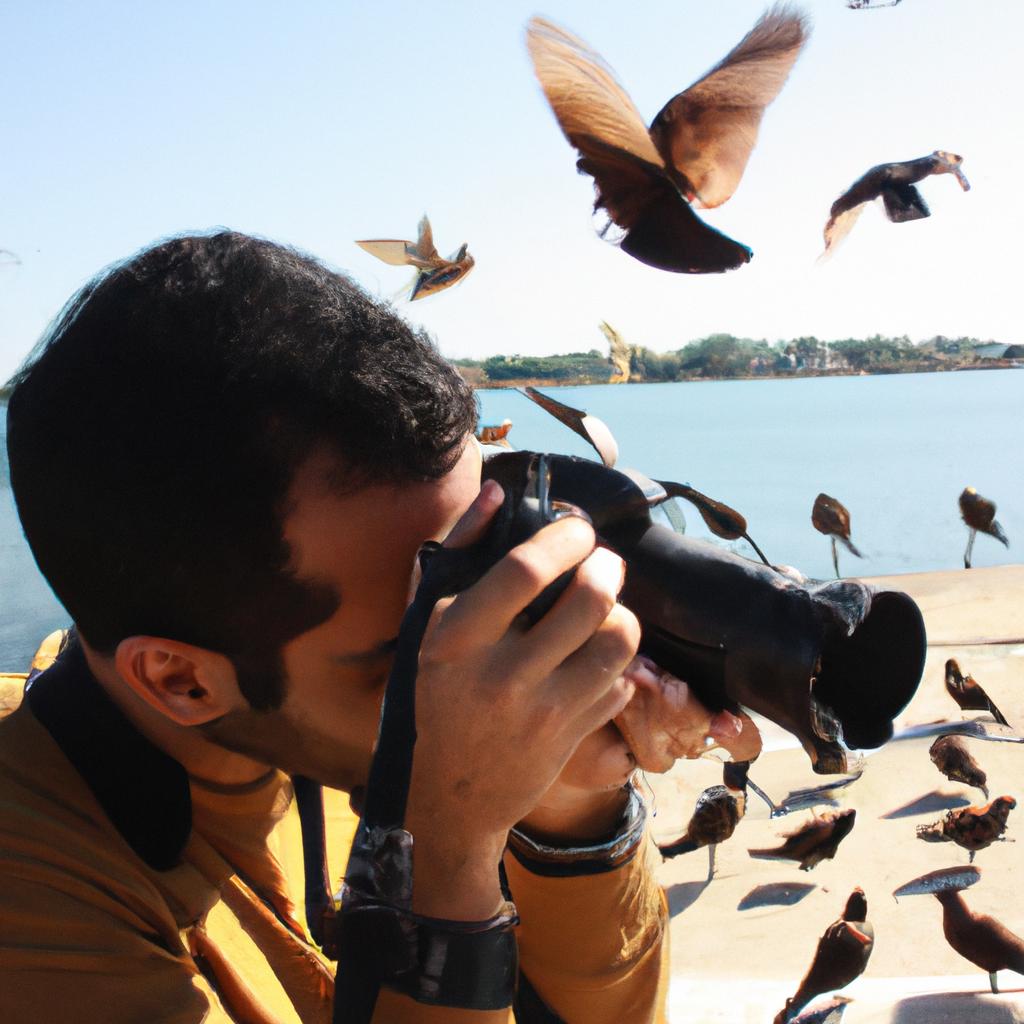Person using camera with birds