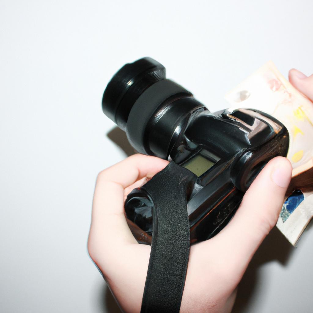 Person holding camera, receiving money